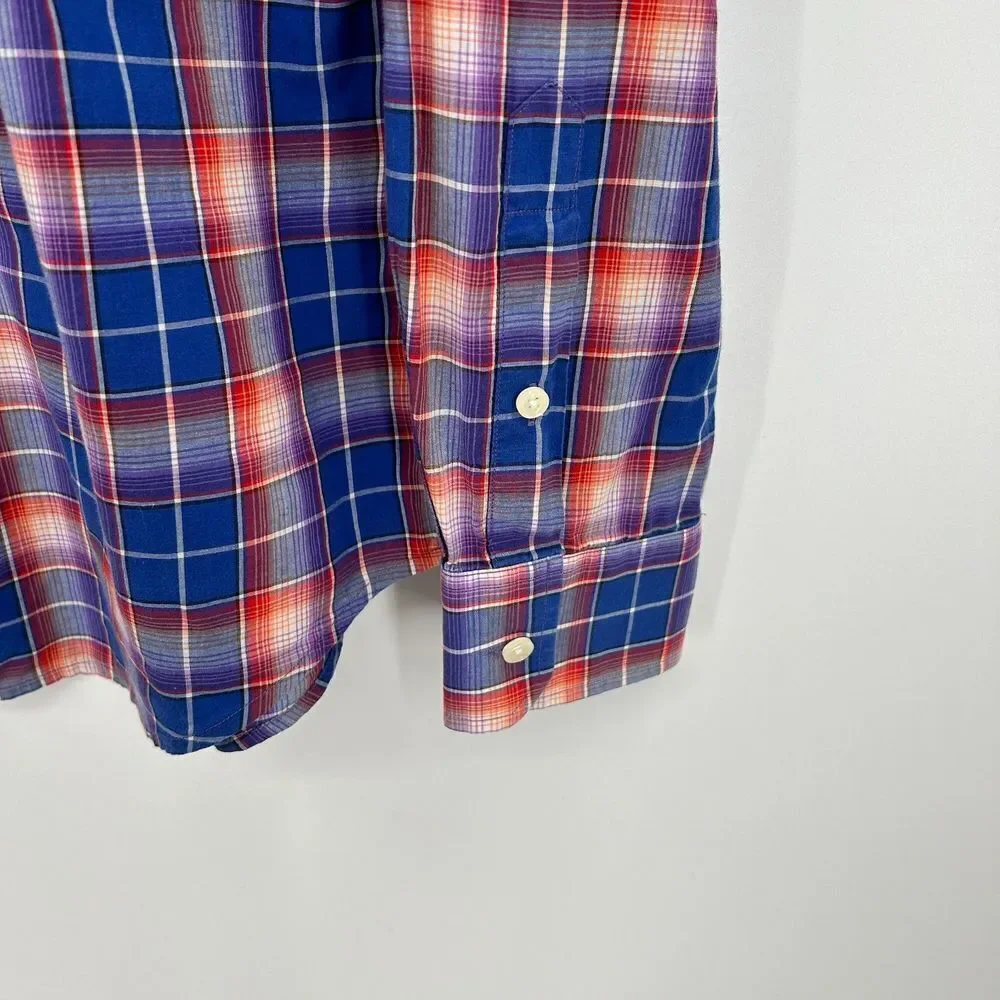 VINCE Men's Blue Red Plaid 100% Cotton Button Up Long Sleeve Shirt Size XL - Picture 3 of 5